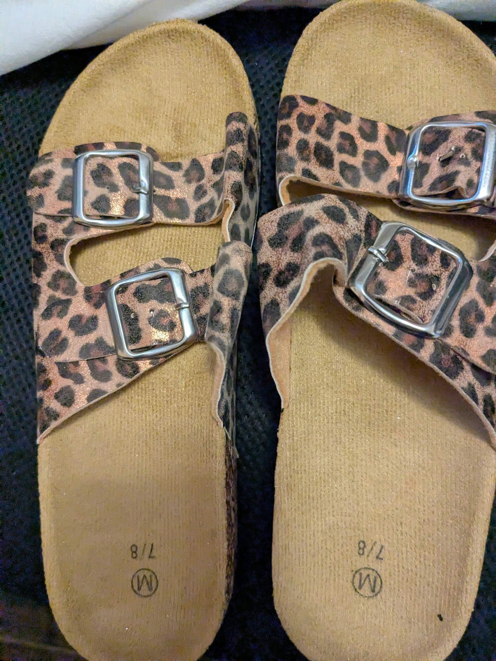Source Unknown Leopard Print Double Buckle Sandals - Brown/Tan